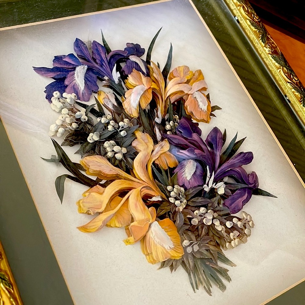 Vintage Artwork 3D Gold Embossed Frame Floral Irises